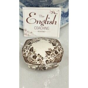 Vintage NIB /NOS Johnson Brothers Coaching Scenes Brown and Cream Trinket Box